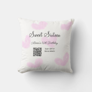 Roze waterverf harten QR Sweet zestien verjaardag Kussen