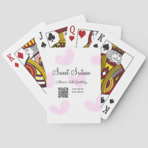 Roze waterverf harten QR Sweet zestien verjaardag Pokerkaarten