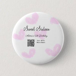 Roze waterverf harten QR Sweet zestien verjaardag Ronde Button 5,7 Cm