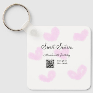 Roze waterverf harten QR Sweet zestien verjaardag Sleutelhanger
