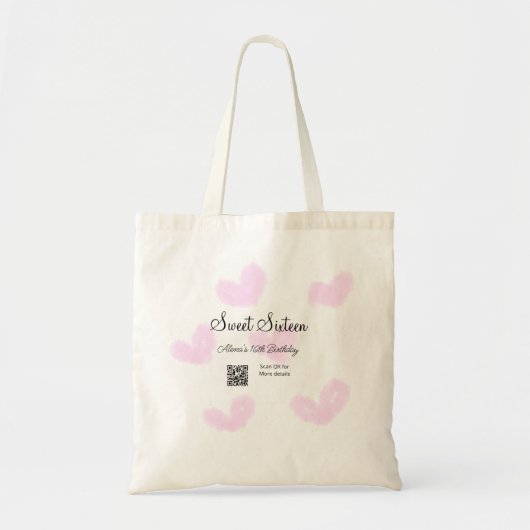 Roze waterverf harten QR Sweet zestien verjaardag Tote Bag (Voorkant)