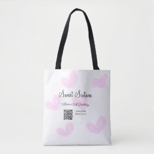 Roze waterverf harten QR Sweet zestien verjaardag Tote Bag