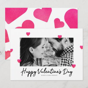 Roze Waterverf Harten Valentijnsdag Fotokaart