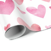 Roze Waterverf Harten Valentijnse Cadeaupapier (Rol Hoek)