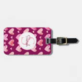 Roze Waterverf Harten Valentijnse en monogram Bagagelabel (Voorkant horizontaal)