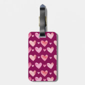 Roze Waterverf Harten Valentijnse en monogram Bagagelabel (Achterkant verticaal)