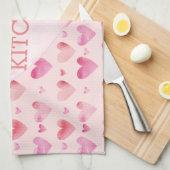 Roze Waterverf Harten Valentijnse Keuken Theedoek (Quarter Fold)