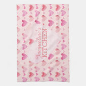 Roze Waterverf Harten Valentijnse Keuken Theedoek (Verticaal)