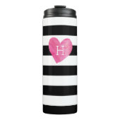 Roze Waterverf Hartmonogram | Gestreept Thermosbeker (Voorkant)