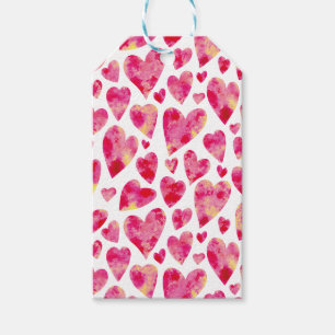 Roze waterverf hartpatroon cadeaulabel