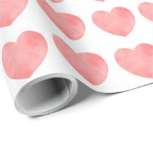 Roze waterverf hartpatroon cadeaupapier (Rol Hoek)
