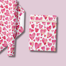 Roze waterverf hartpatroon met liefde cadeaupapier
