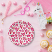 Roze waterverf hartpatroon papieren bordje (Feest)