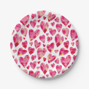 Roze waterverf hartpatroon papieren bordje