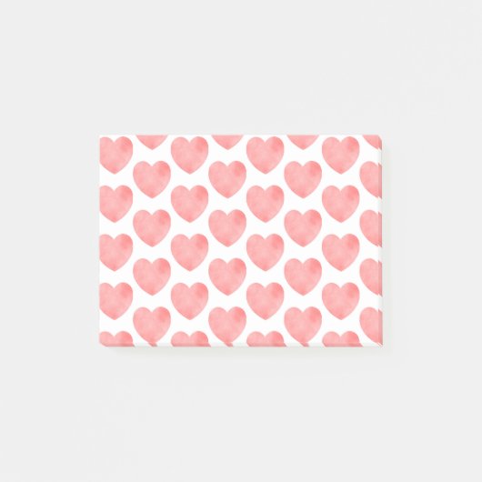 Roze waterverf hartpatroon post-it® notes (Voorkant)