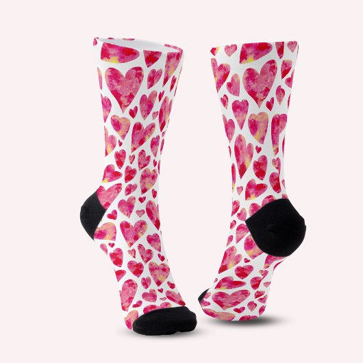 Roze Waterverf Hartpatroon Sokken