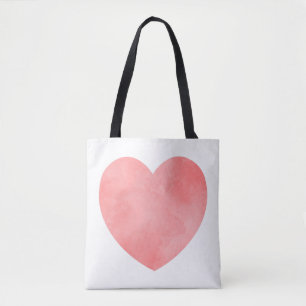 Roze waterverf hartpatroon tote bag