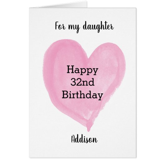 Roze Waterverf Hartslag 32e verjaardag (Voorkant)