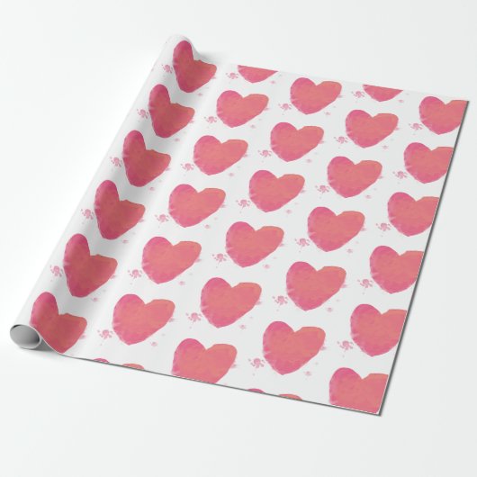 Roze Waterverf Heart Cadeaupapier (Uitgerold)