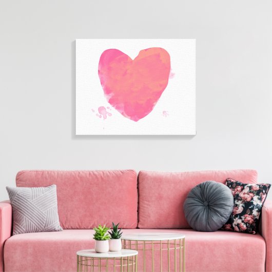 Roze Waterverf Heart Canvas Afdruk (Insitu (Woonkamer))