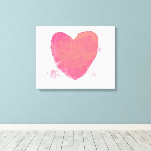 Roze Waterverf Heart Canvas Afdruk (Insitu (Houten vloer))