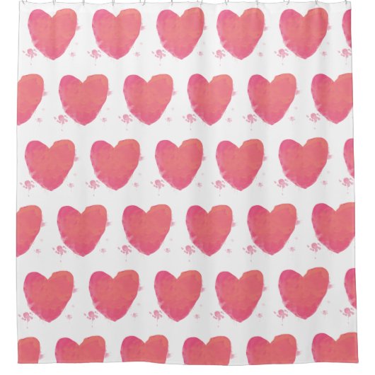 Roze Waterverf Heart Douchegordijn (Voorkant)