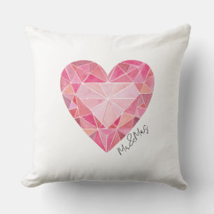 Roze Waterverf Heart Gem Glam Diamond Kussen