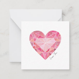 Roze Waterverf Heart Gem LOVE YOU Note Notitiekaartje