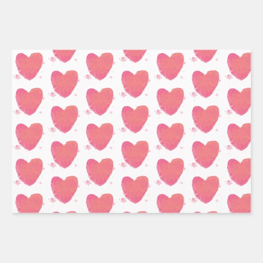 Roze Waterverf Heart Inpakpapier Vel (Voorkant 2)