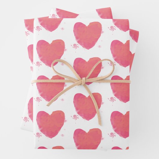 Roze Waterverf Heart Inpakpapier Vel (In situ)