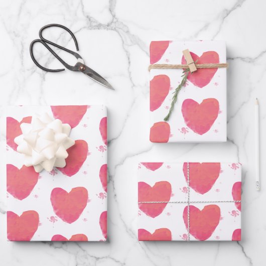 Roze Waterverf Heart Inpakpapier Vel (Voorkant)