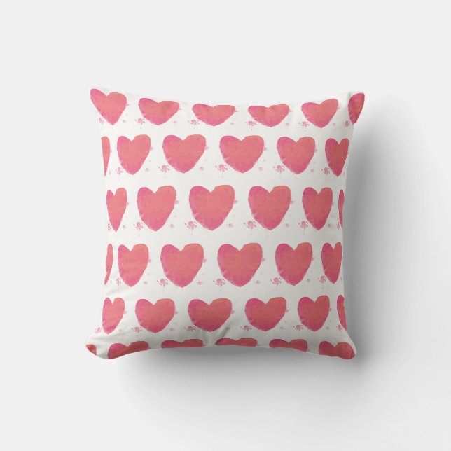 Roze Waterverf Heart Kussen (Voorkant)
