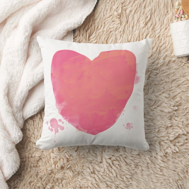 Roze Waterverf Heart Kussen (Deken)