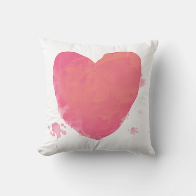Roze Waterverf Heart Kussen (Voorkant)