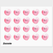 Roze Waterverf Heart Monogram Weddenschap Ronde Sticker (Vel)