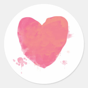 Roze Waterverf Heart Ronde Sticker