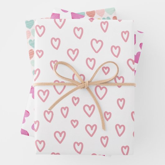 Roze Waterverf Hearts Cute Valentijnsdag Inpakpapier Vel (In situ)