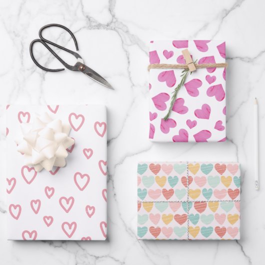 Roze Waterverf Hearts Cute Valentijnsdag Inpakpapier Vel (Voorkant)