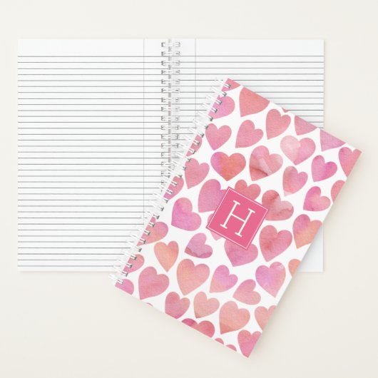Roze Waterverf Hearts Patroon Notitieboek (Binnen)