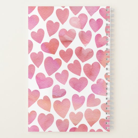 Roze Waterverf Hearts Patroon Notitieboek (Achterkant)