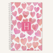 Roze Waterverf Hearts Patroon Notitieboek (Voorkant)
