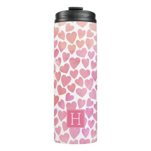 Roze Waterverf Hearts Patroon Thermosbeker (Voorkant)