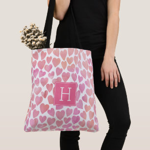 Roze Waterverf Hearts Patroon Tote Bag