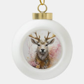Roze Waterverf Herten Keramische Kerst Bal Ornament (Voorkant)
