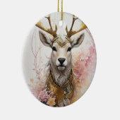 Roze Waterverf Herten Keramische Kerst Ornament (Rechts)