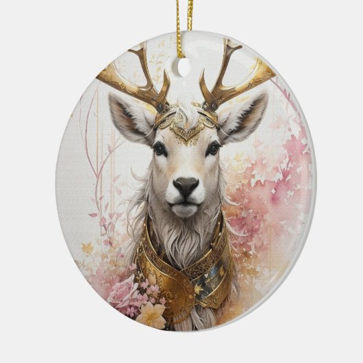 Roze Waterverf Herten Keramische Kerst Ornament (Links)