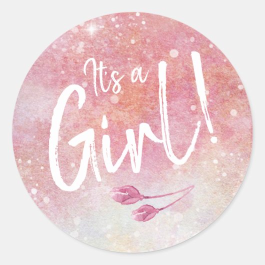 Roze Waterverf Het is een meisje envelop afdichtin Ronde Sticker (Voorkant)