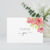 Roze Waterverf Hibiscus Bloemen Trouwfoto Bedankkaart (Staand voorkant)