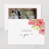 Roze Waterverf Hibiscus Bloemen Trouwfoto Bedankkaart (Voorkant / Achterkant)