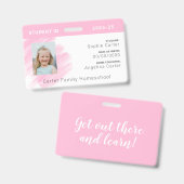 Roze Waterverf Homeschool Student ID Badge (Voor- en achterkant)